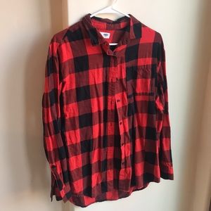 Red and black buffalo check button down